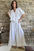Basso Button Drape Cap Sleeve Shirt White